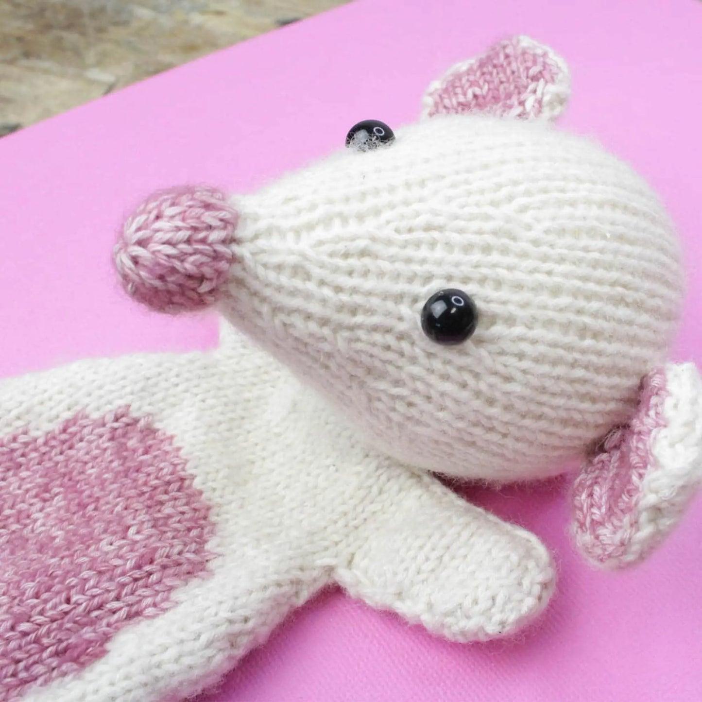Soft yarn mouse plush toy created from knitting kit - Alder & Alouette