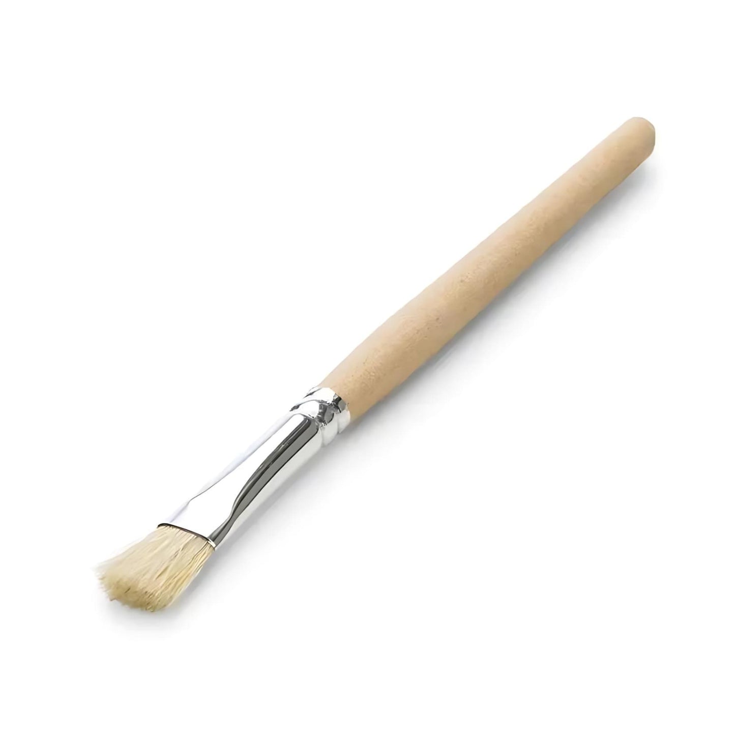 Paintbrush with wooden handle and metal ferrule on a white background