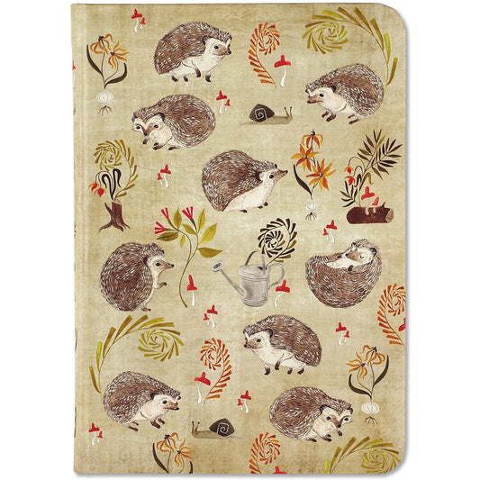 Notebook with hedgehog and floral pattern on beige background