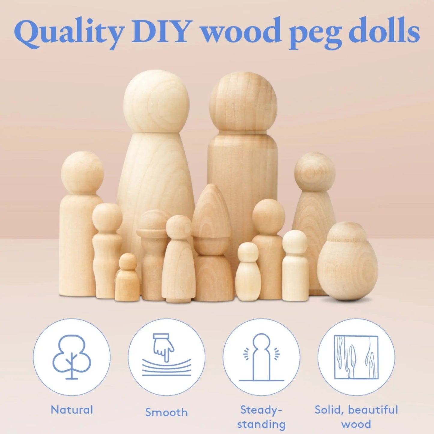 Blank Wooden Peg Dolls — Birchwood Craft Figures in Assorted Sizes
