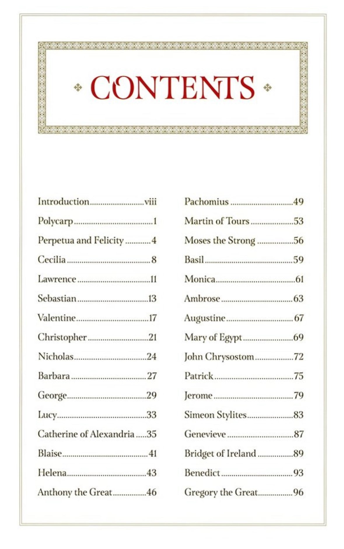Stories of the Saints Table Of Contents Page - Legends for Children - Alder & Alouette