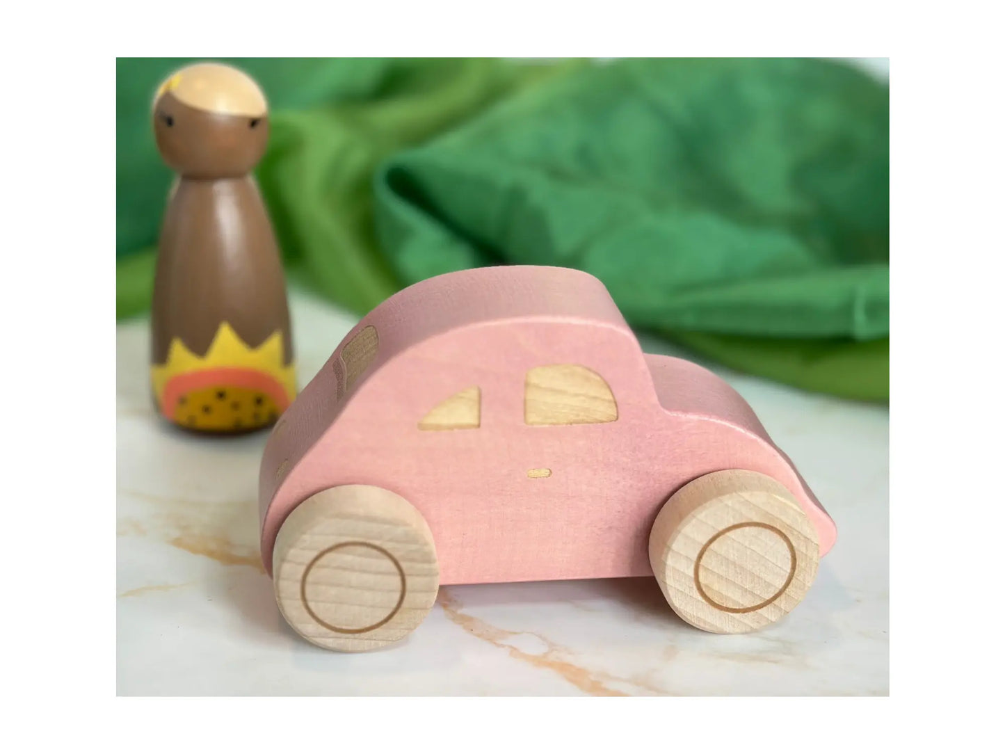 Light Pink Toy Car - Wooden Beetle Car