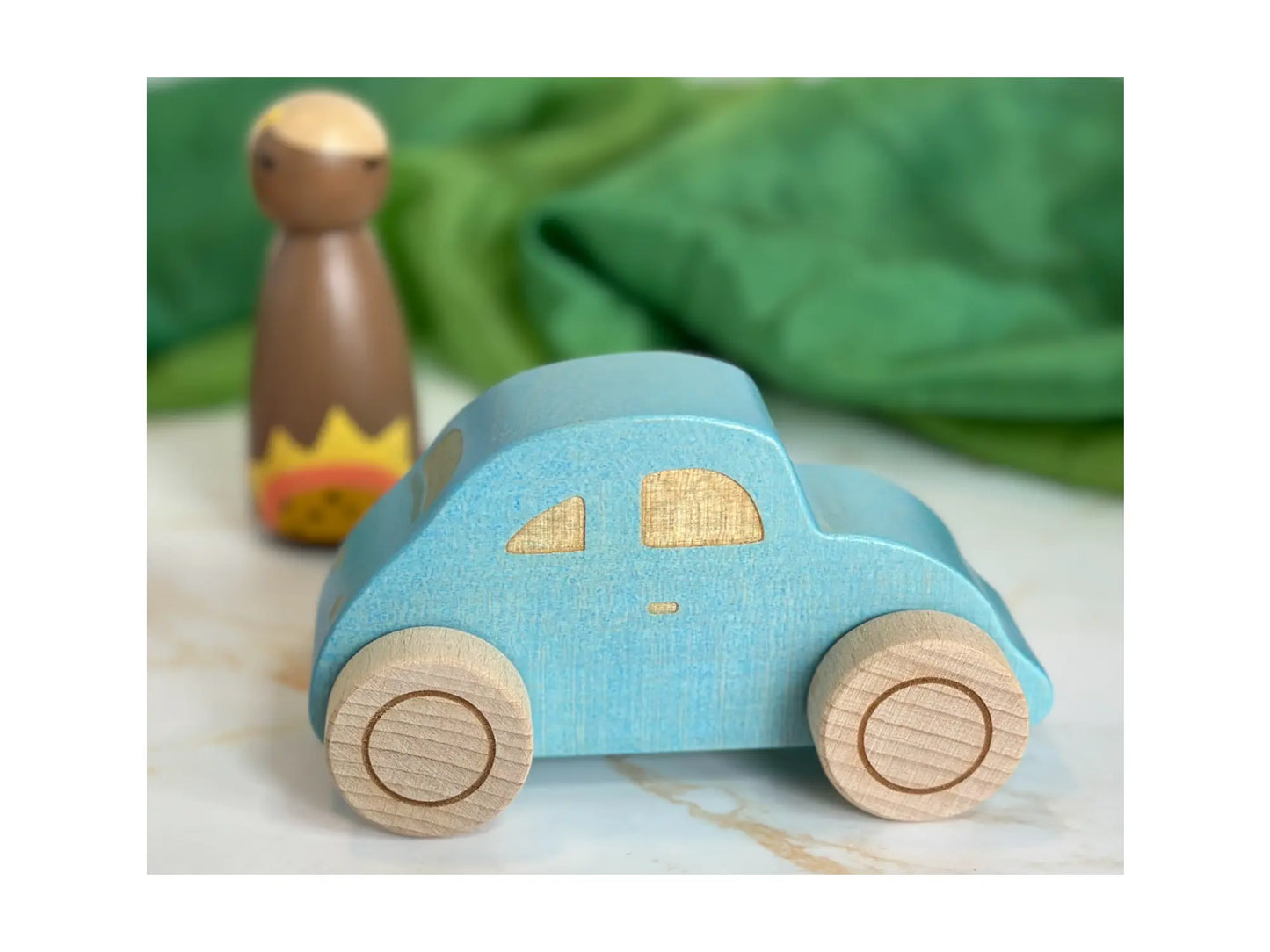 Light Blue Toy Car - Wooden Beetle Car