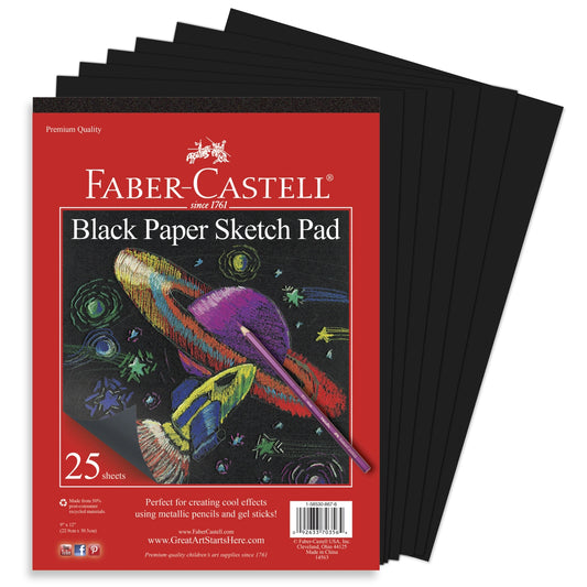 Black drawing paper pad for metallic pencils, gel pens, and pastels