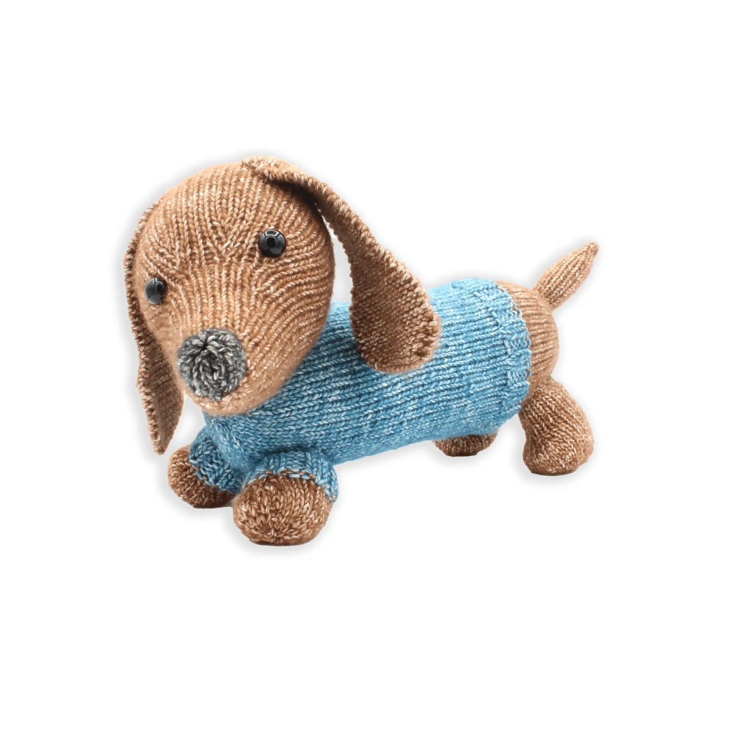 Completed dachshund from knitting craft kit - Alder & Alouette