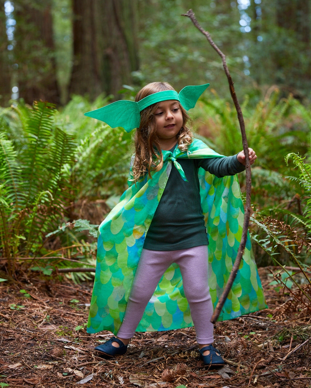 Child playing wit Dragon Scales Playsilk for Pretend Play - Alder & Alouette