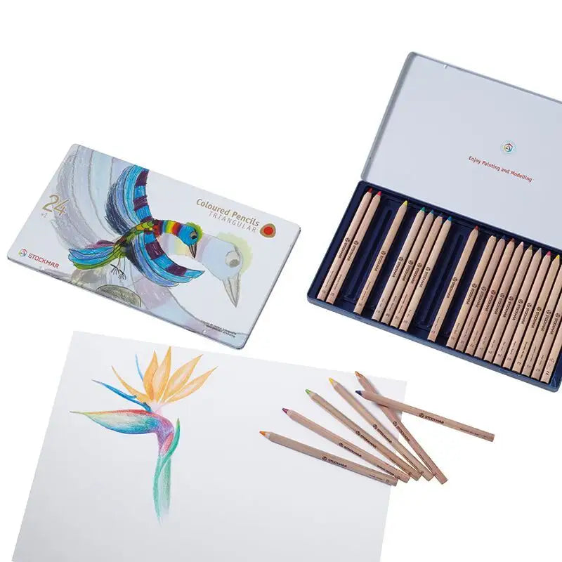 Art Pencils, 24-Count + 1 - Stockmar Triangular Color Pencil Set - Alder & Alouette