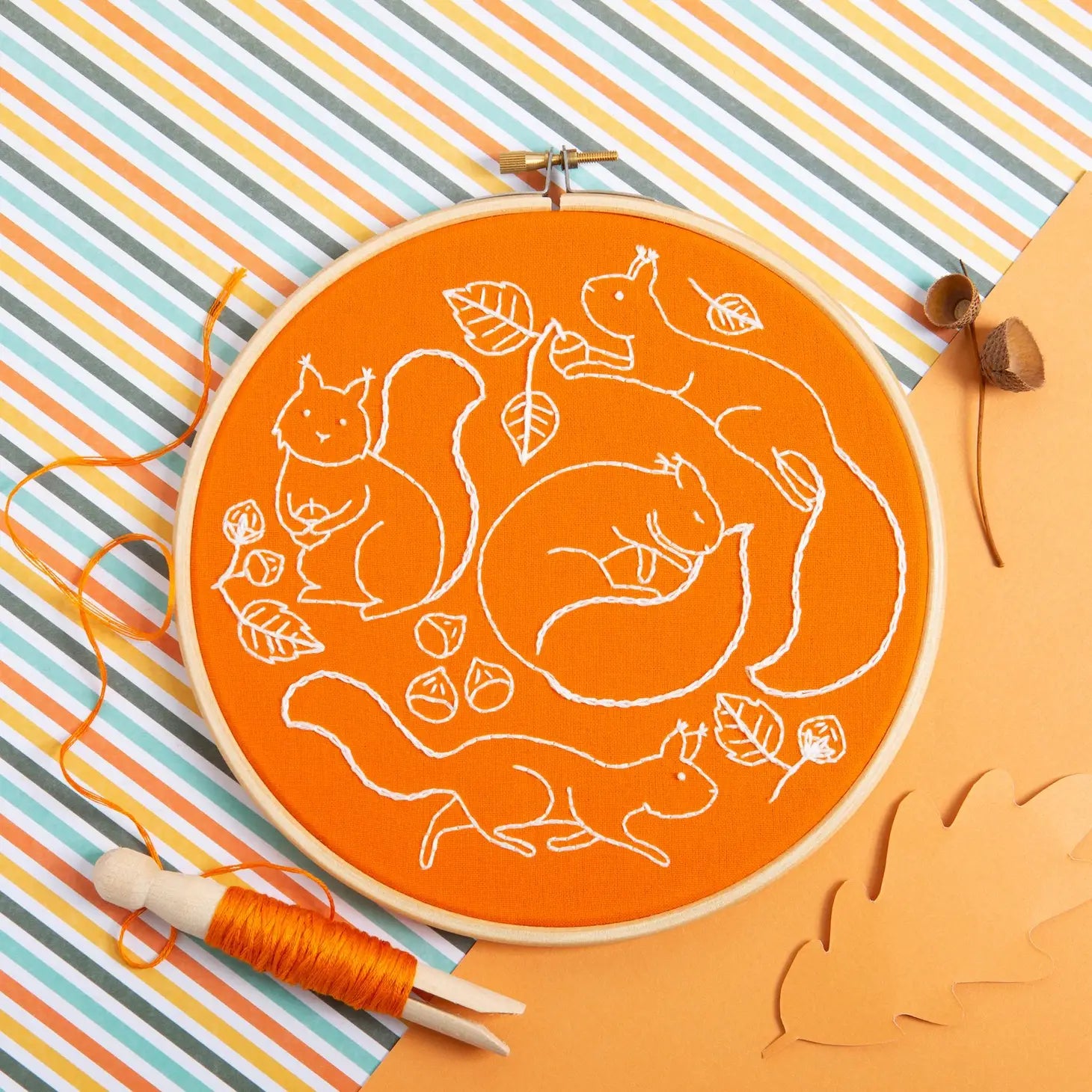 Beginner’s Autumn Embroidery Sewing Kits - Scurrying Squirrels