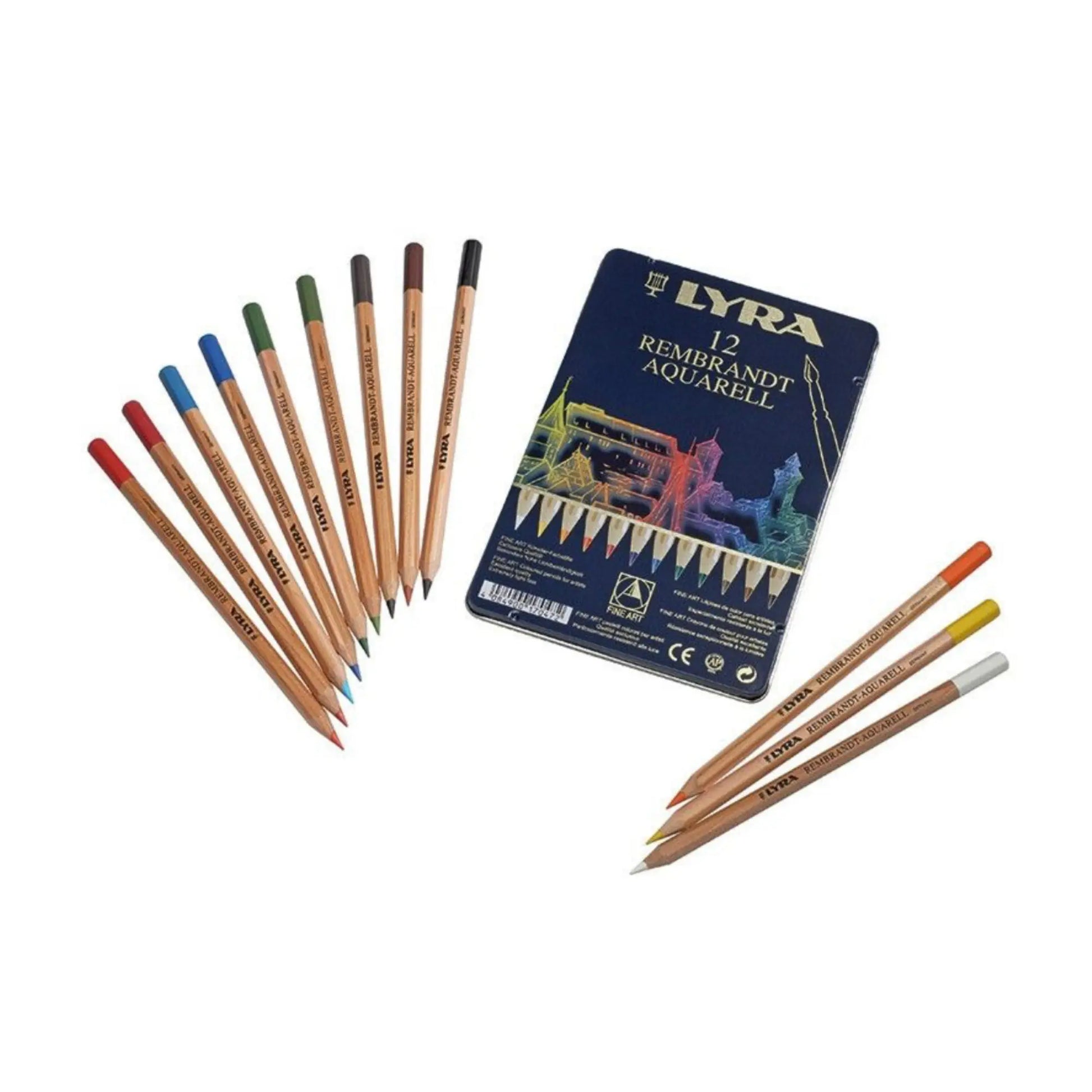 Set of Lyra Rembrandt Aquarell watercolor pencils with packaging on a white background