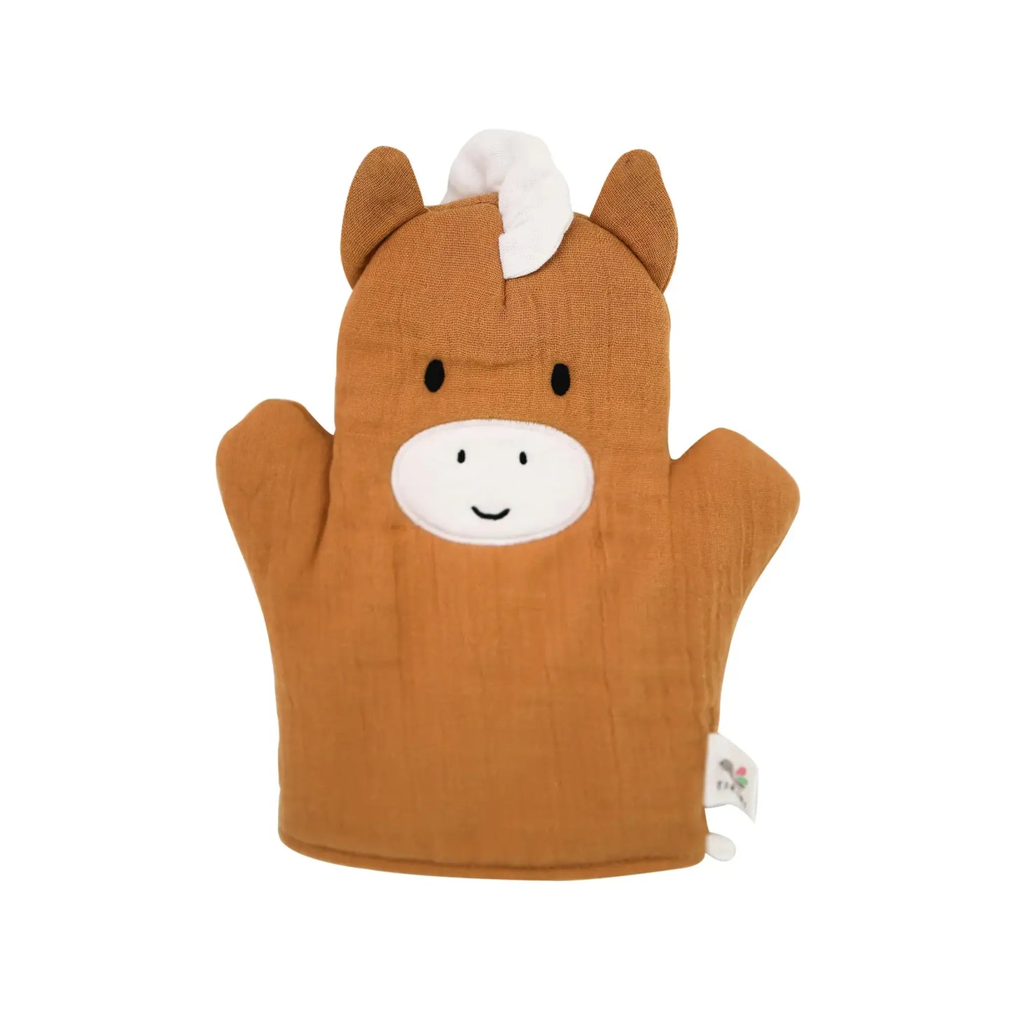 horse baby bath mitt made of cotton muslin by Tikiri