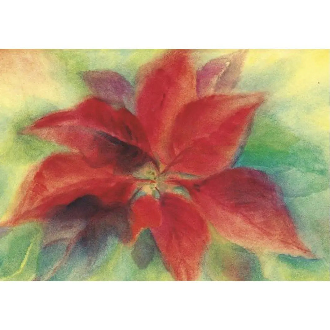 Red poinsettia flower on a watercolor background