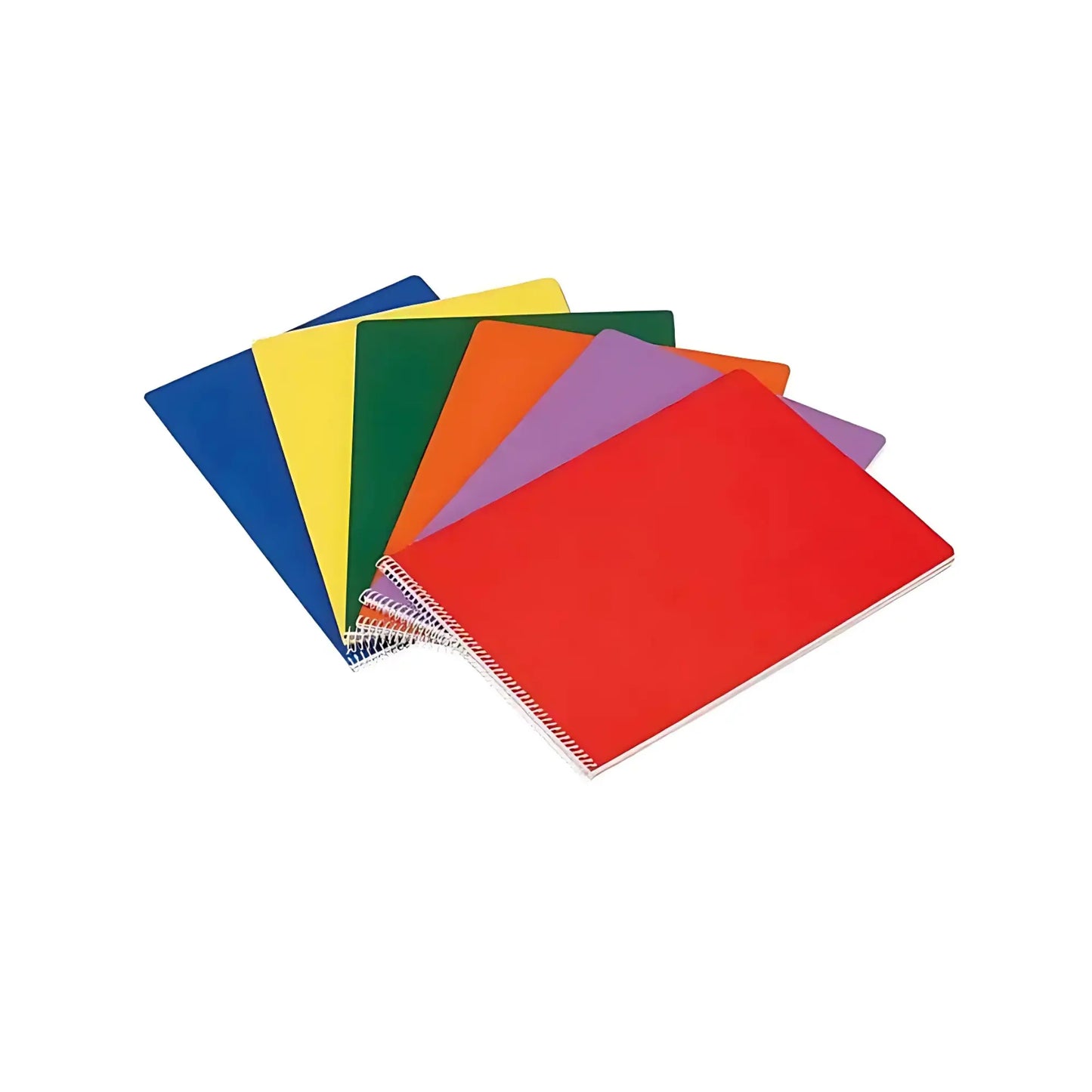 Colorful set of landscape style spiral main lesson books on white background