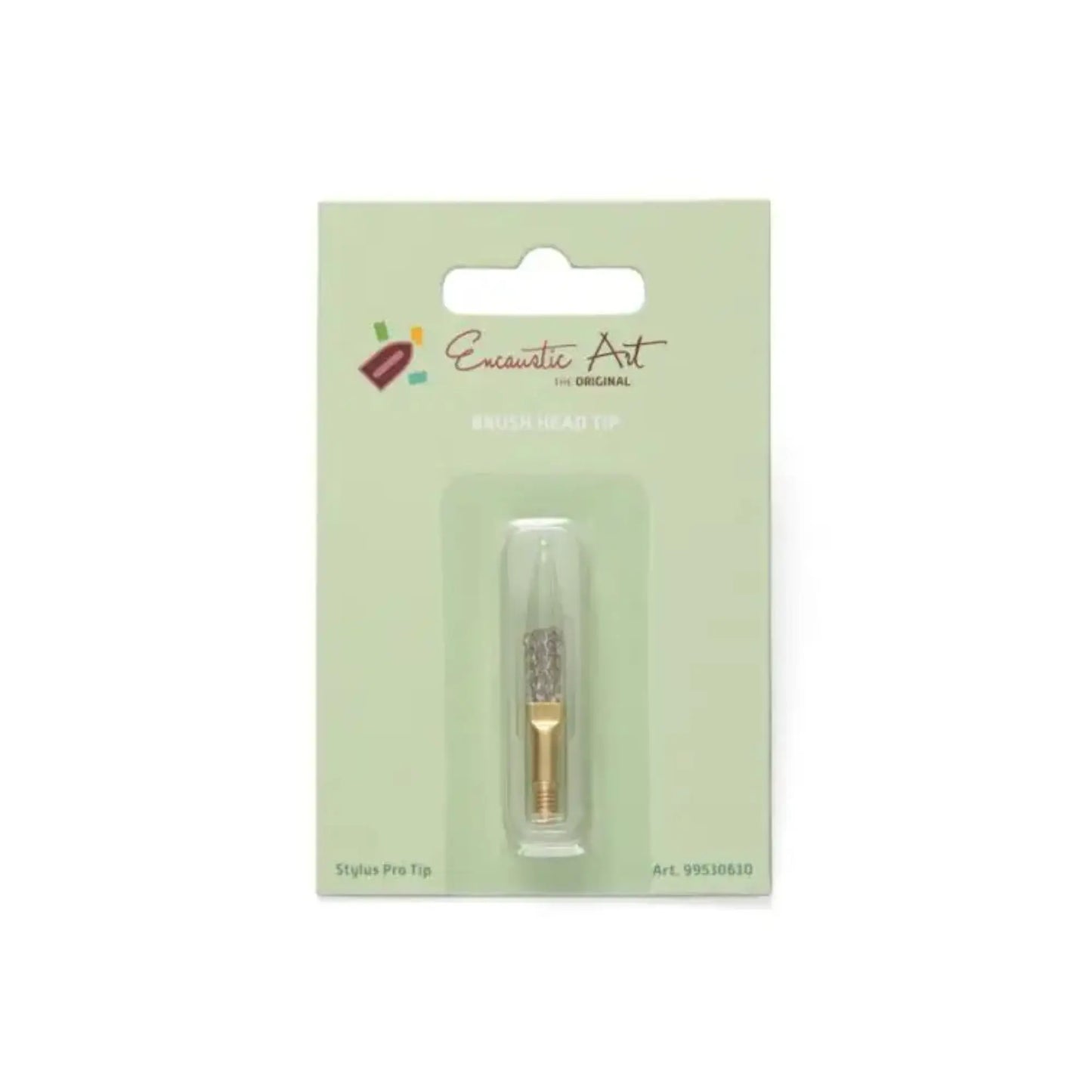 Encaustic wax art stylus pro metal brush tip in retail packaging with mint background