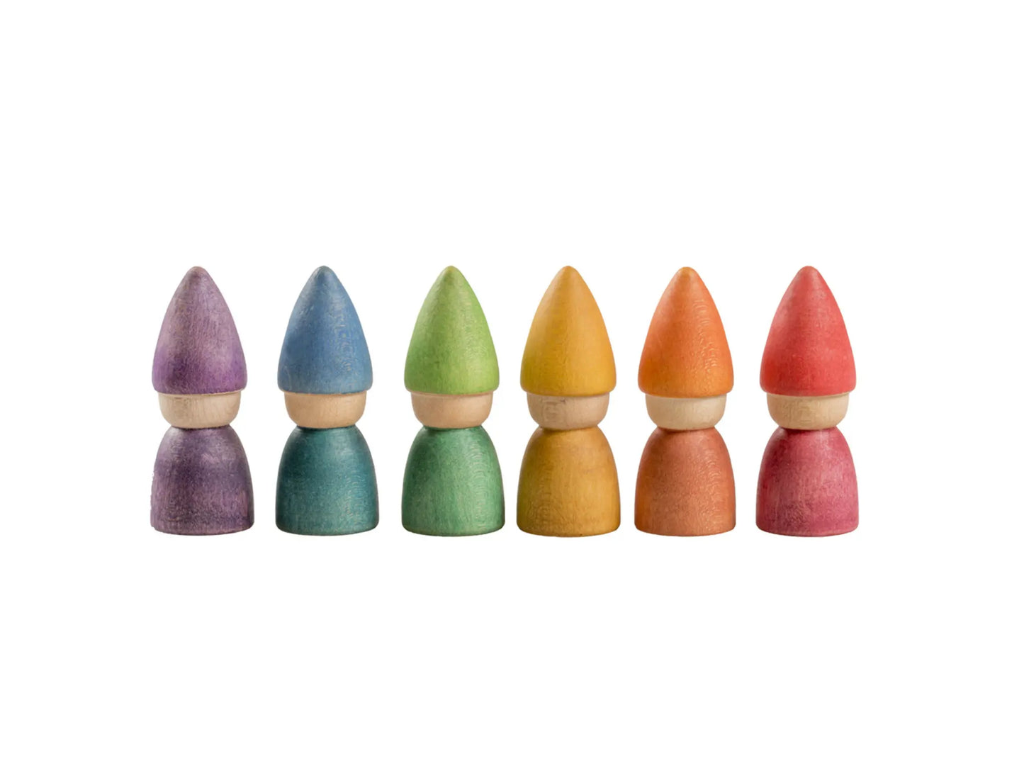 Grapat 6 Wooden Rainbow Tomten Nins – Waldorf-Inspired Peg Dolls