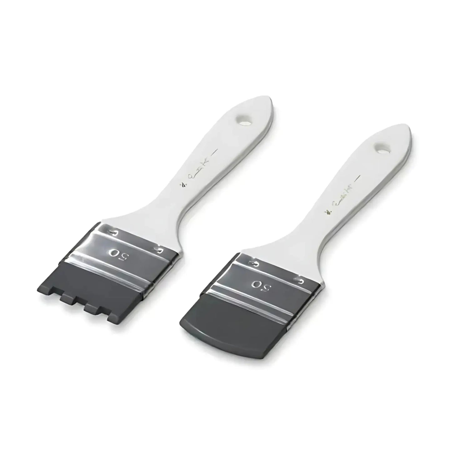 Encaustic Art Rubber Brush Set Curved and Toothed white handle on white background