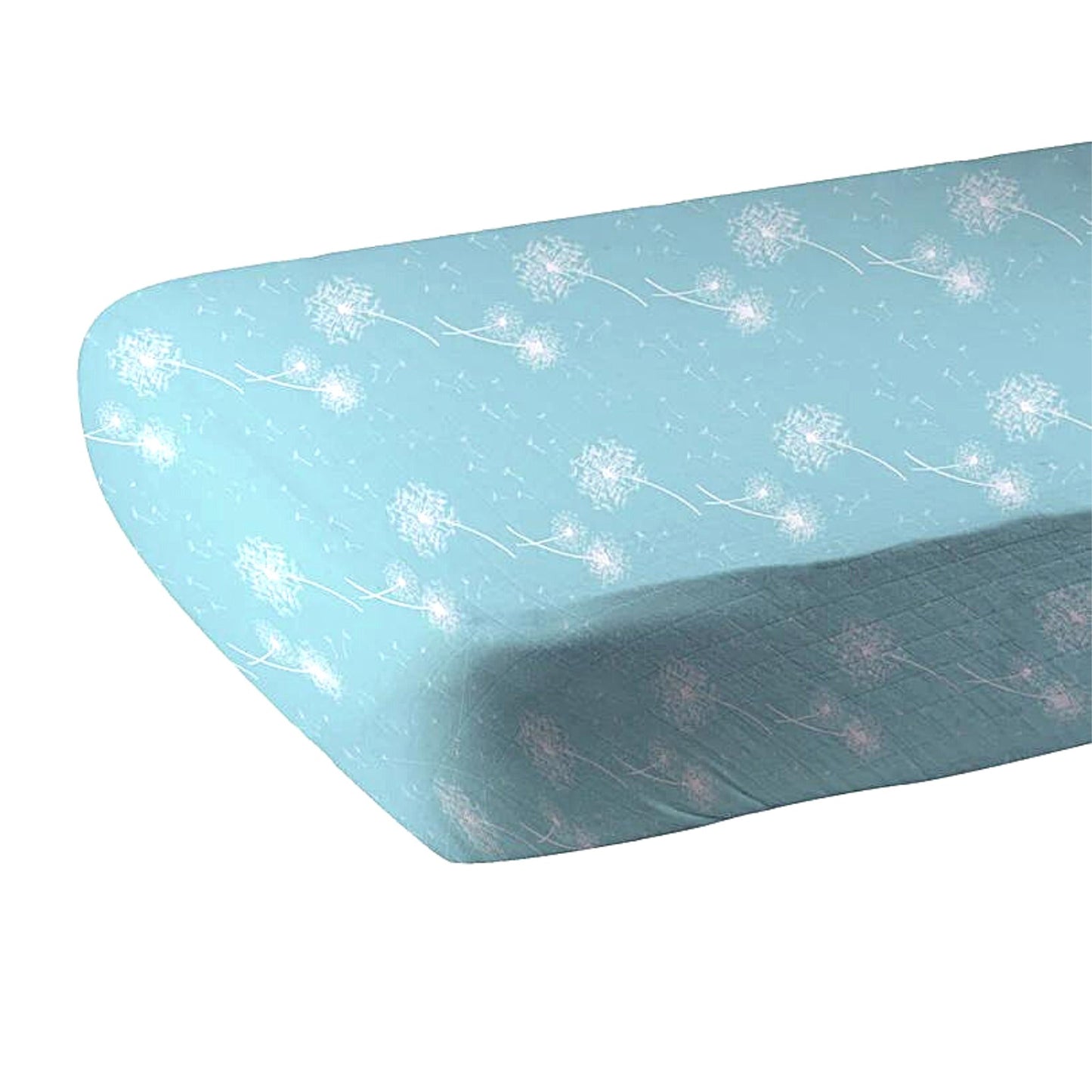 Cotton Muslin Turquoise Crib Sheet with Dandelions - Alder & Alouette