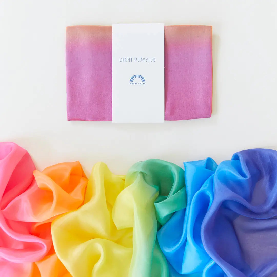 Sarah's Silks Enchanted Giant Playsilk in Rainbow on a white background