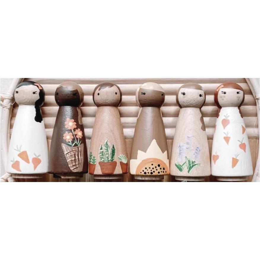 Hand Painted Wooden Peg Dolls - Alder & Alouette