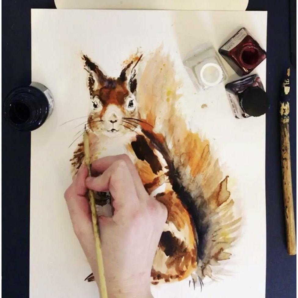 Kate Moby's Inky Squirrel Blank Greeting Card | Autumn Card - Alder & Alouette