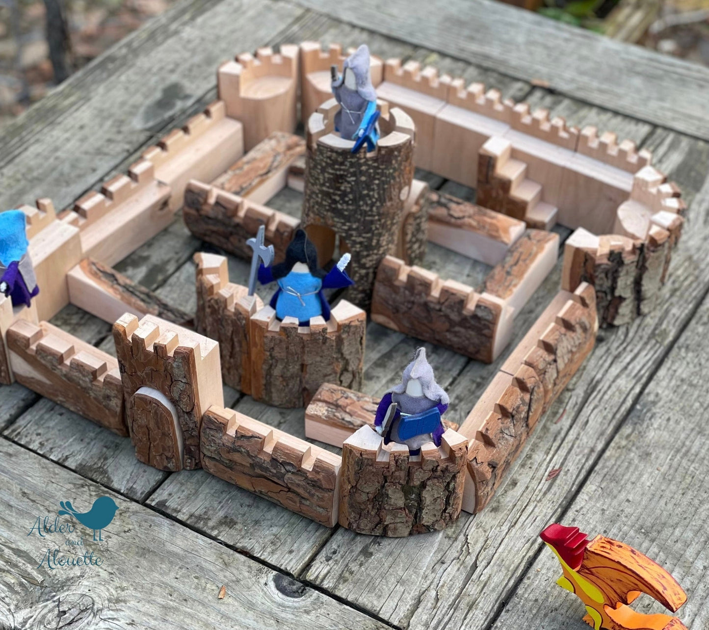 Magic Wood Natural Tree Block Castle, 35 Pieces Castle Natural Blocks - Alder & Alouette