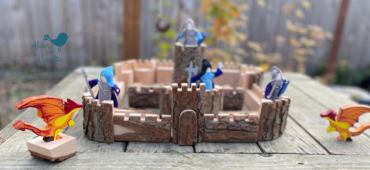 Magic Wood Natural Tree Block Castle, 35 Pieces Castle Natural Blocks - Alder & Alouette