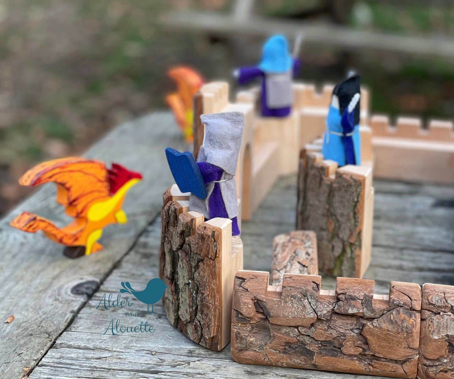 Magic Wood Natural Tree Block Castle, 35 Pieces Castle Natural Blocks - Alder & Alouette