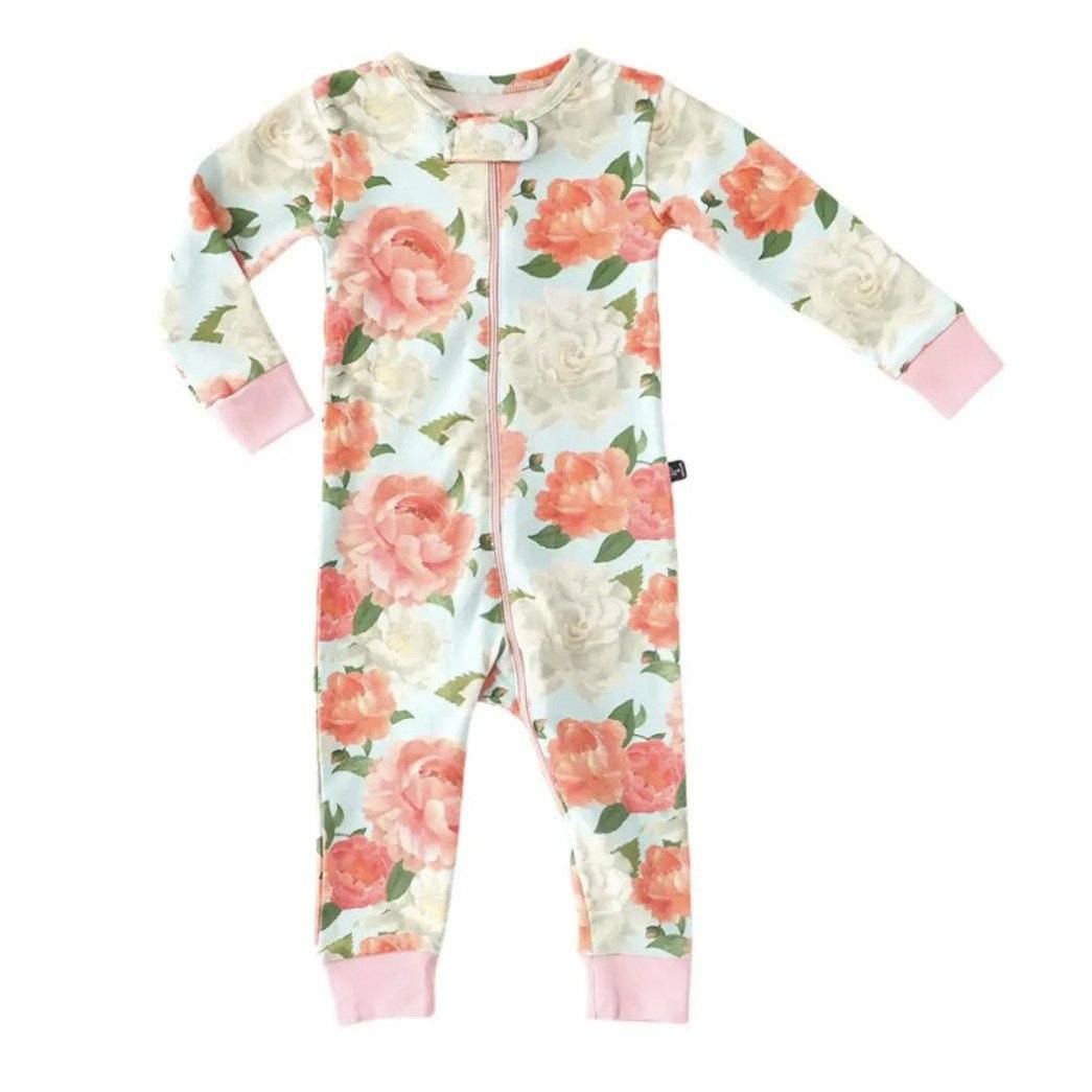 Baby Romper, Pajamas, Sleeper in Peonies - Alder & Alouette