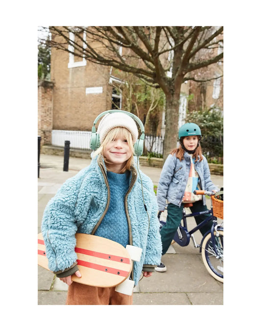 Banwood Wooden with Red Stripes Skateboard with two kids