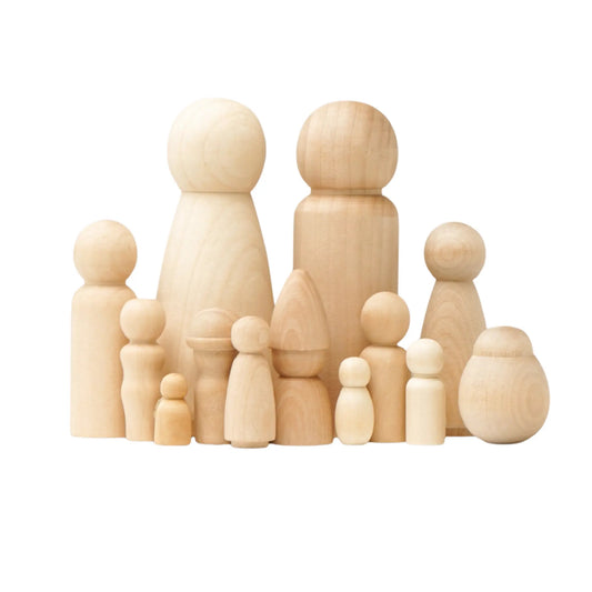 Blank Wooden Peg Dolls — Birchwood Craft Figures in Assorted Sizes