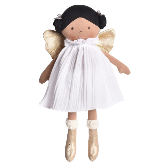 Organic Fairy Doll White Muslin Dress and Gold Wings - Alder & Alouette