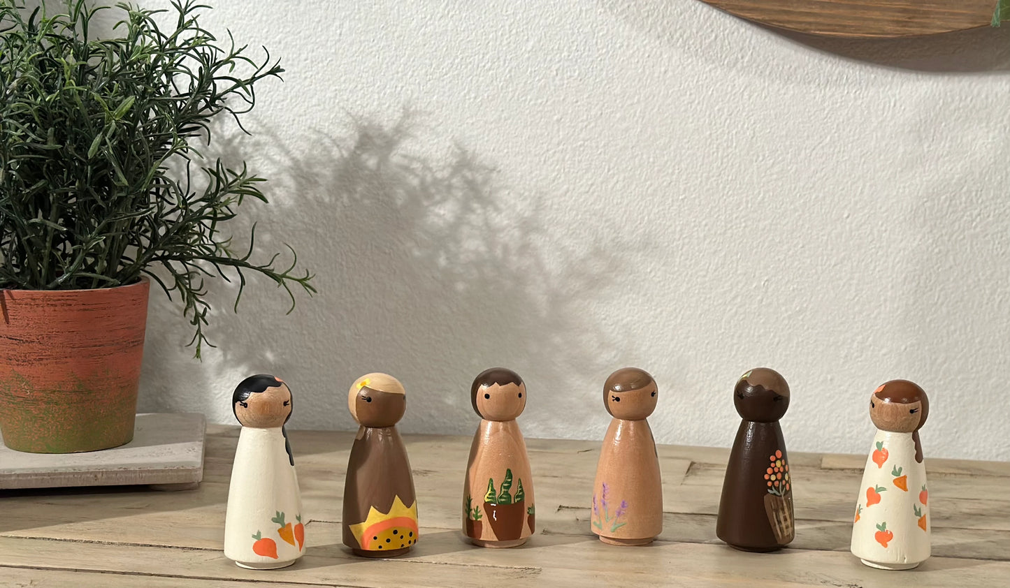 Hand Painted Wooden Peg Dolls