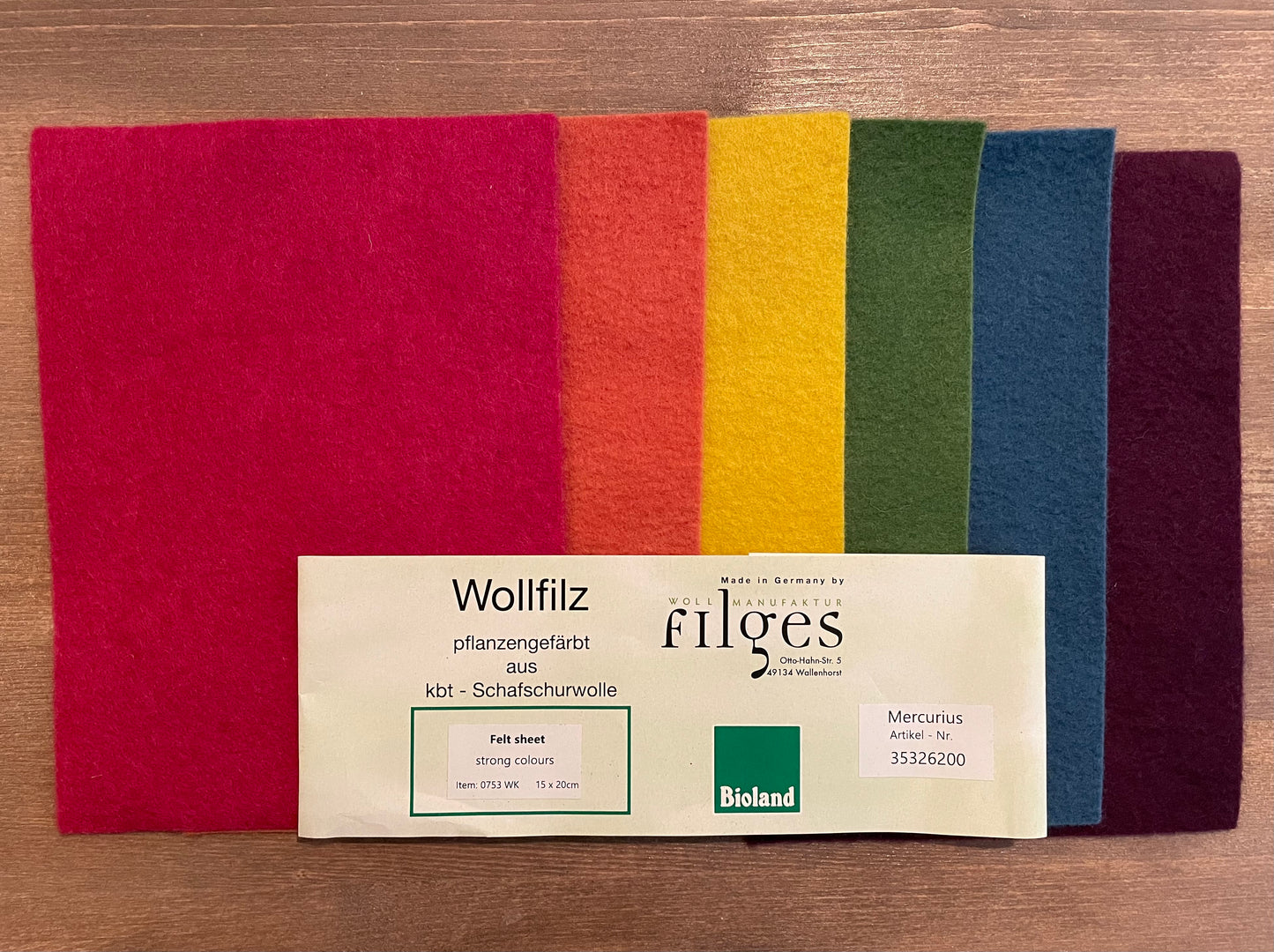 Bioland  Eco-Pure 100% Organic Wool Felt Sheet Set of 6, Assorted Colors