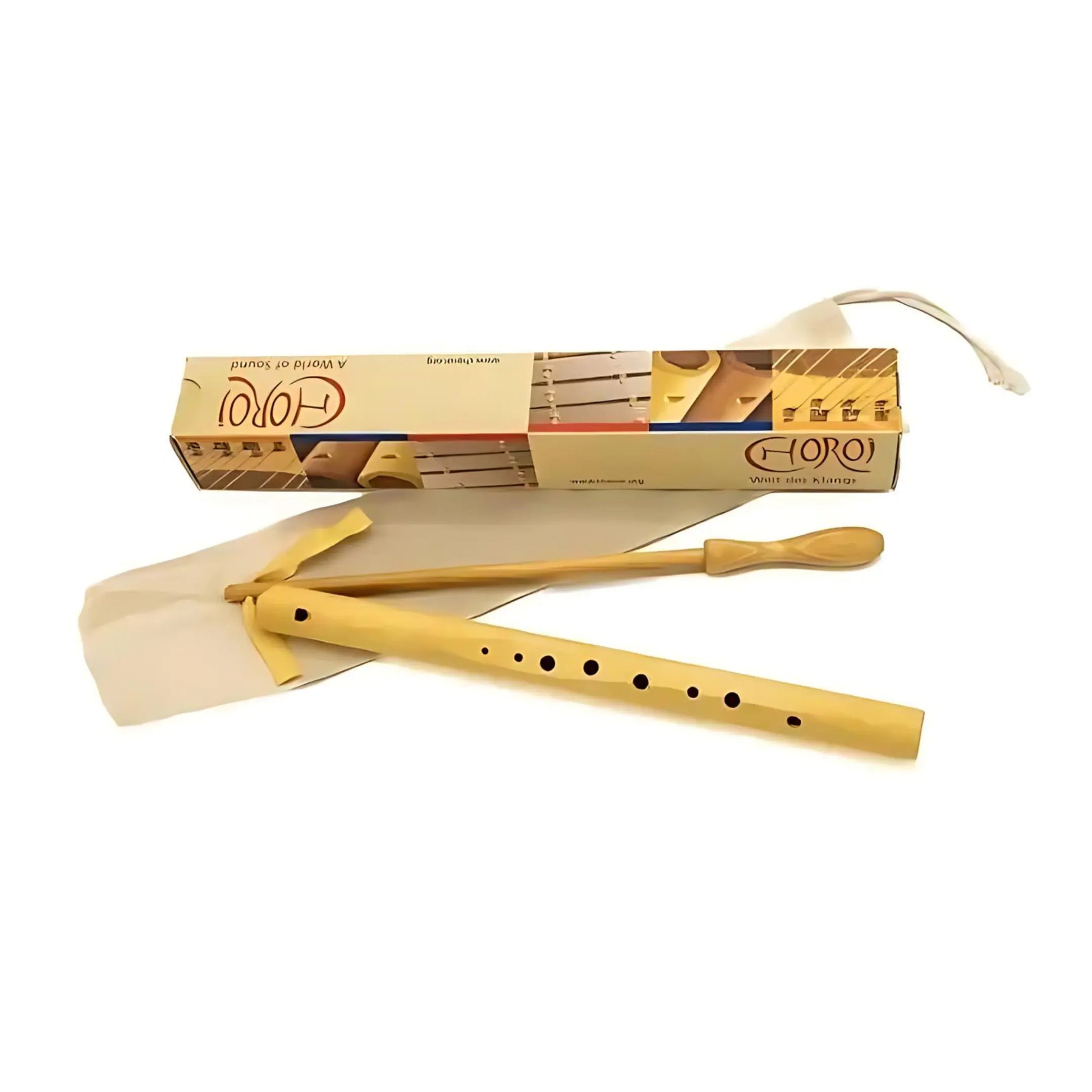 Maple Choroi wooden flute with packaging on a white background
