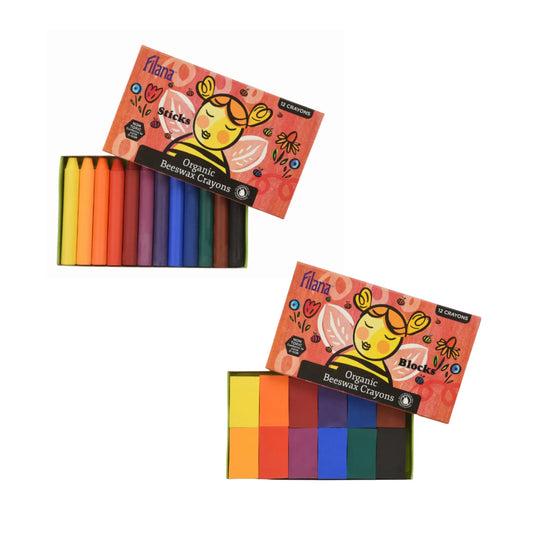Filana Organic Beeswax Classic Crayons – 12 Count Sticks & Blocks