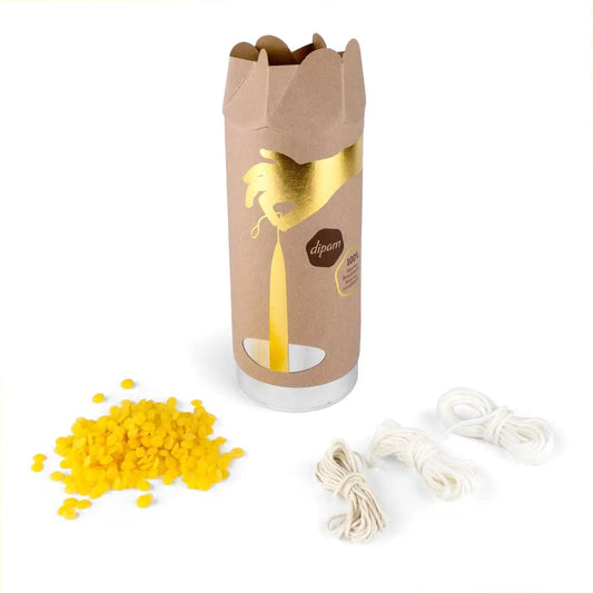 DIY beeswax taper candle making kit with dipping tin and cotton wicks by Dipam