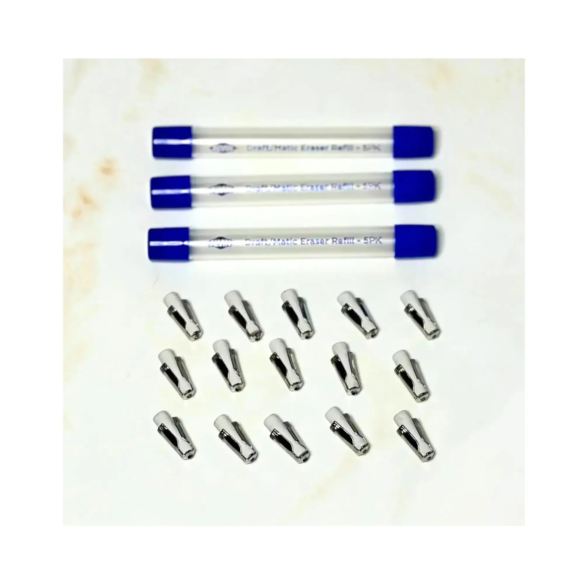 15 Refillable erasers and 3 storage tubes for mechanical pencils