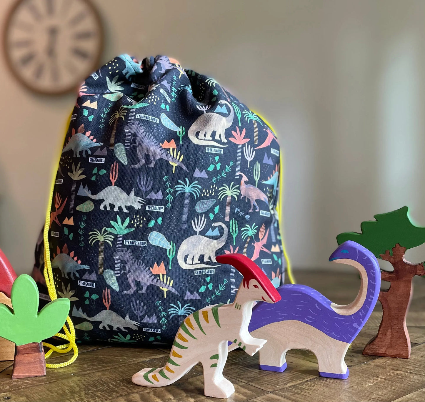 Floss & Rock | Dinosaur School bag | Drawstring Bag - Alder & Alouette