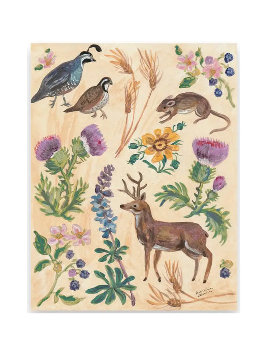 Illustration of animals and plants on a beige background