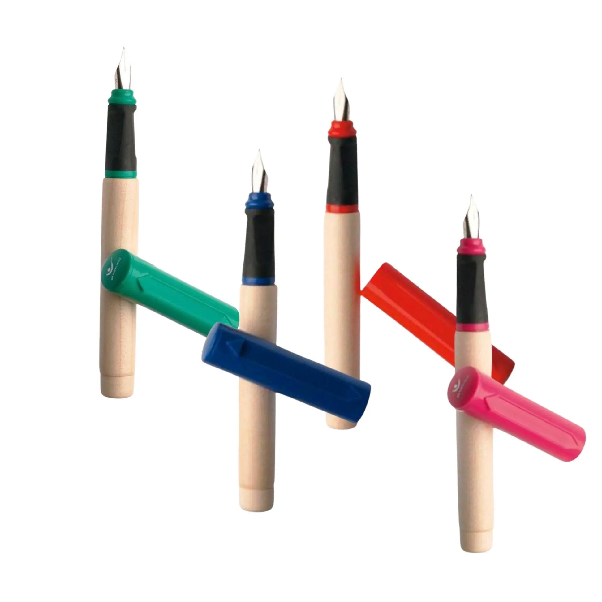 4 Greenfield Fountain Pens with Ergonomic Nib  in Green, Blue, Pink and Red