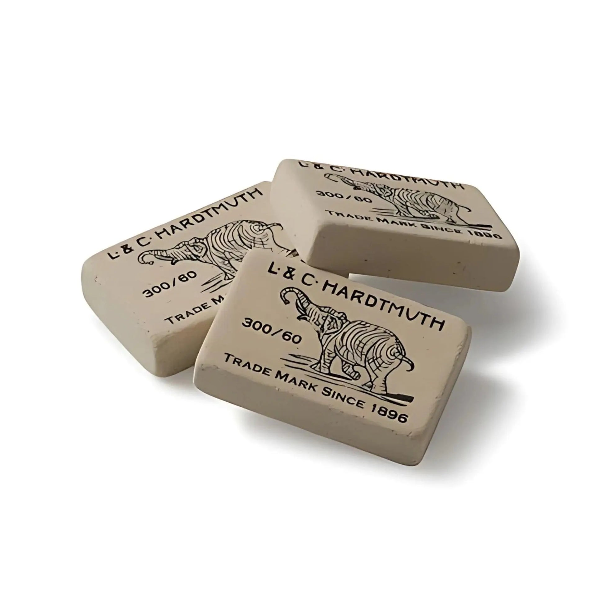 3 natural rubber erasers stacked on each other by Koh-I-Noor Hardtmuth