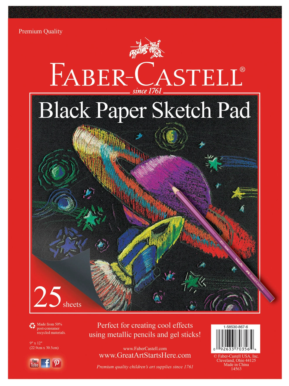 Black Paper Sketch Pad 25 Sheets, 9" X 12"