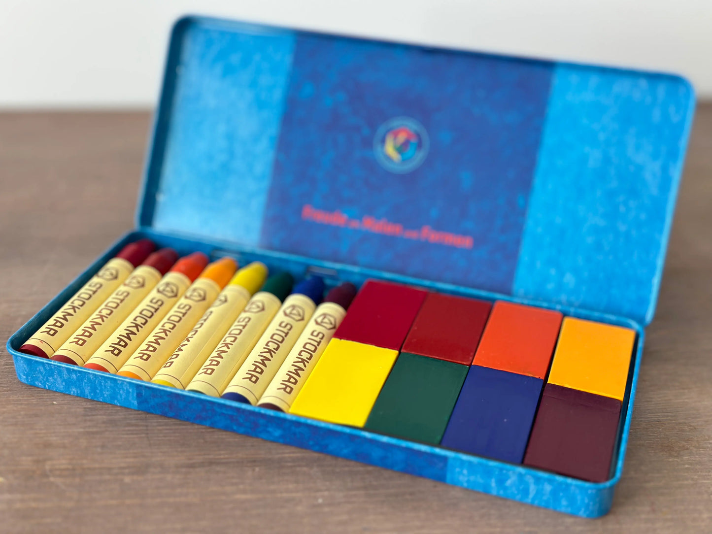 STOCKMAR Wax Crayons, Combo, 8 Blocks & 8 Sticks, Tin or Wooden Box