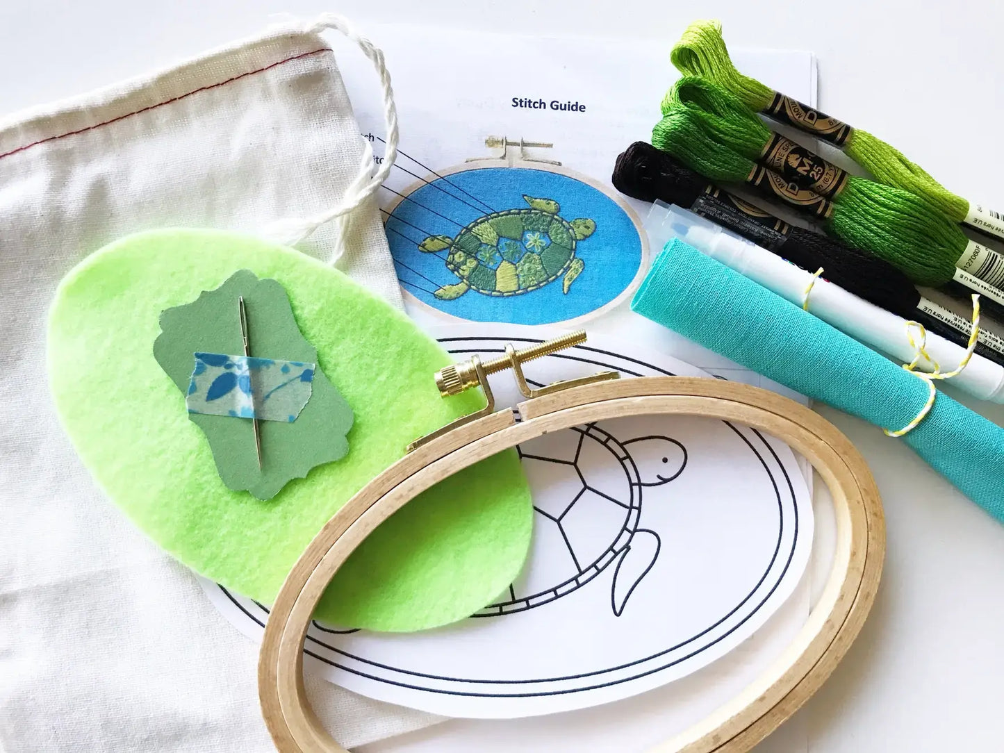 LEARN TO EMBROIDER KIT - GREEN SEA TURTLE, Learn Hand Embroidery - Alder & Alouette