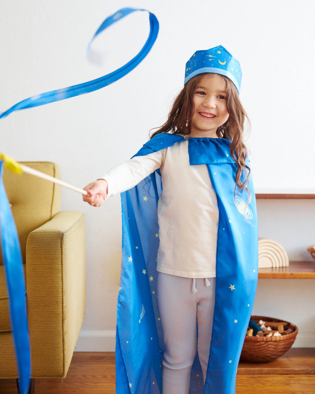 Star Silk Cape for Dress Up with crown for Pretend Play - Alder & Alouette