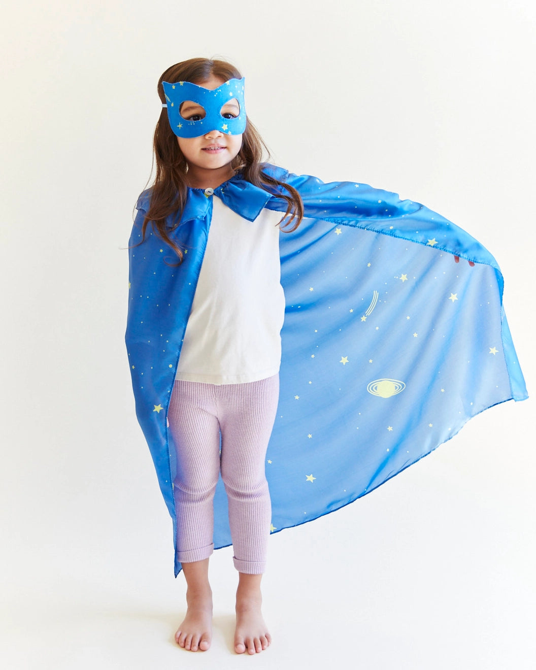 Star Silk Cape shown with mask for Dress Up Pretend Play - Alder & Alouette