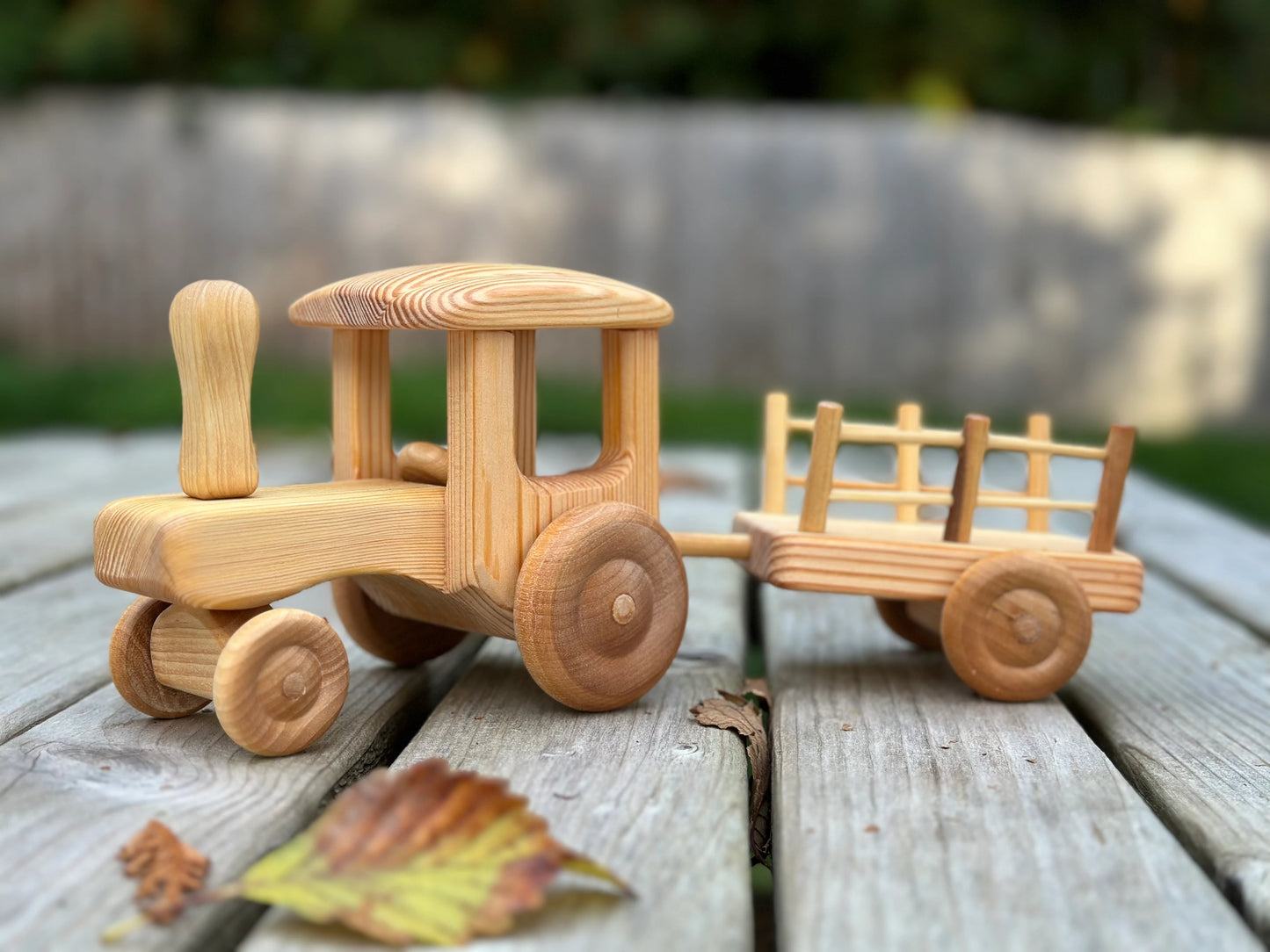 Debresk Wooden Toy Tractor w/ Trailer, Large | Wooden Toys