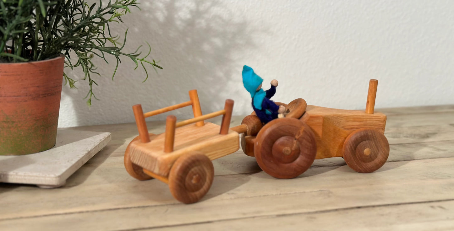 Debresk Wooden Toy Tractor w/ Trailer, Small