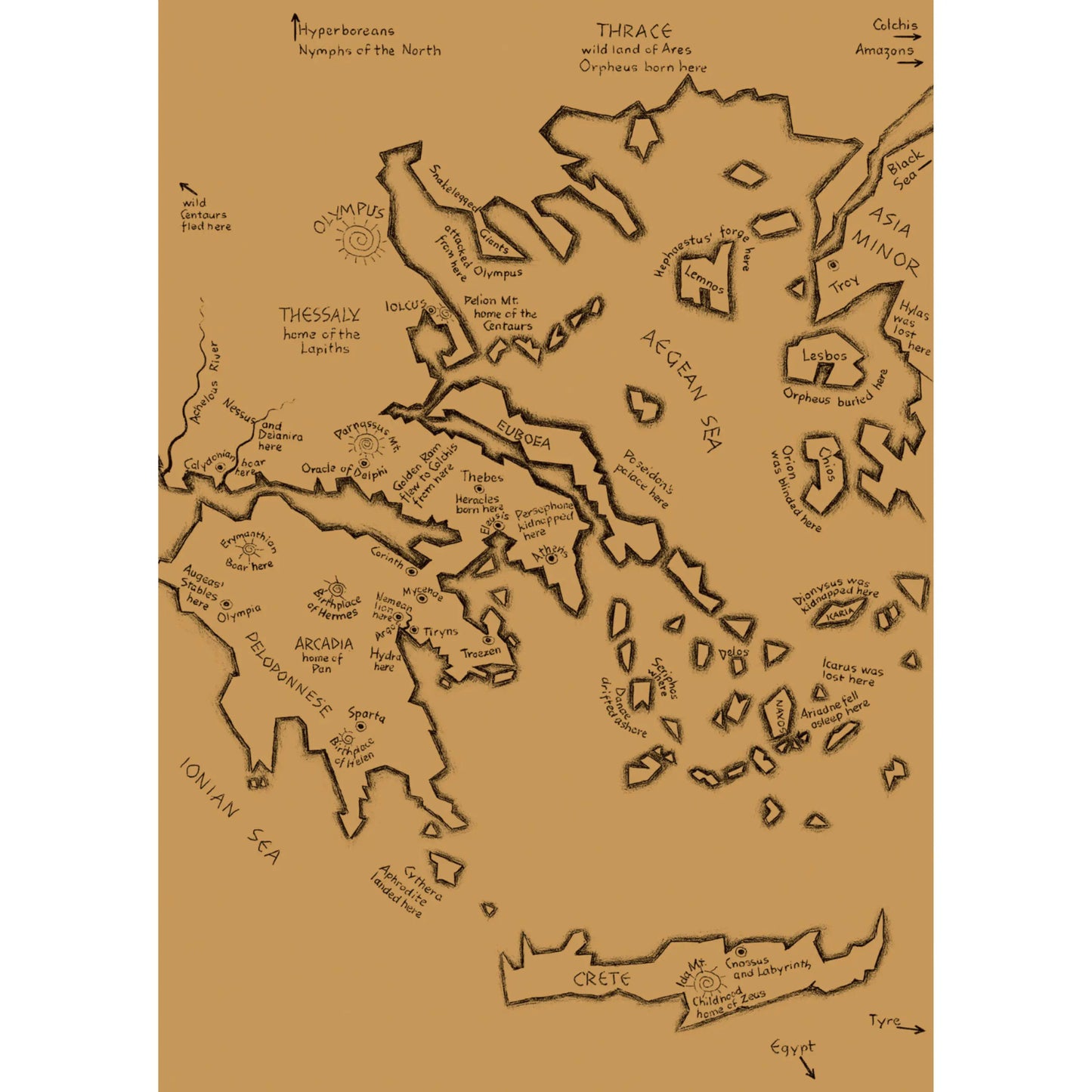 D'Aulaire's Book of Greek Myths - Map of Ancient Greece - Alder & Alouette