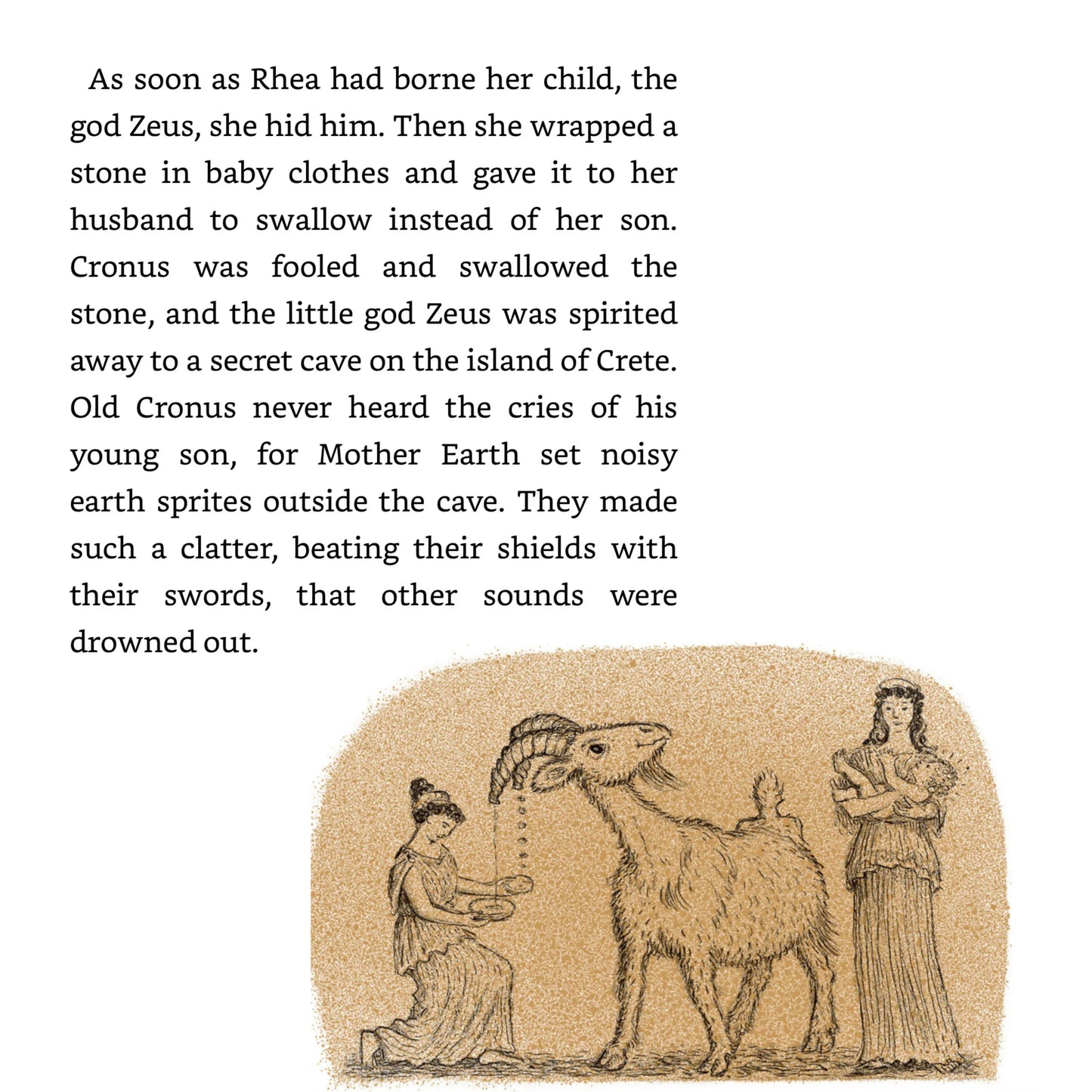 D'Aulaire's Book of Greek Myths - Rhea Tricks Cronus and saves Zeus - Alder & Alouette