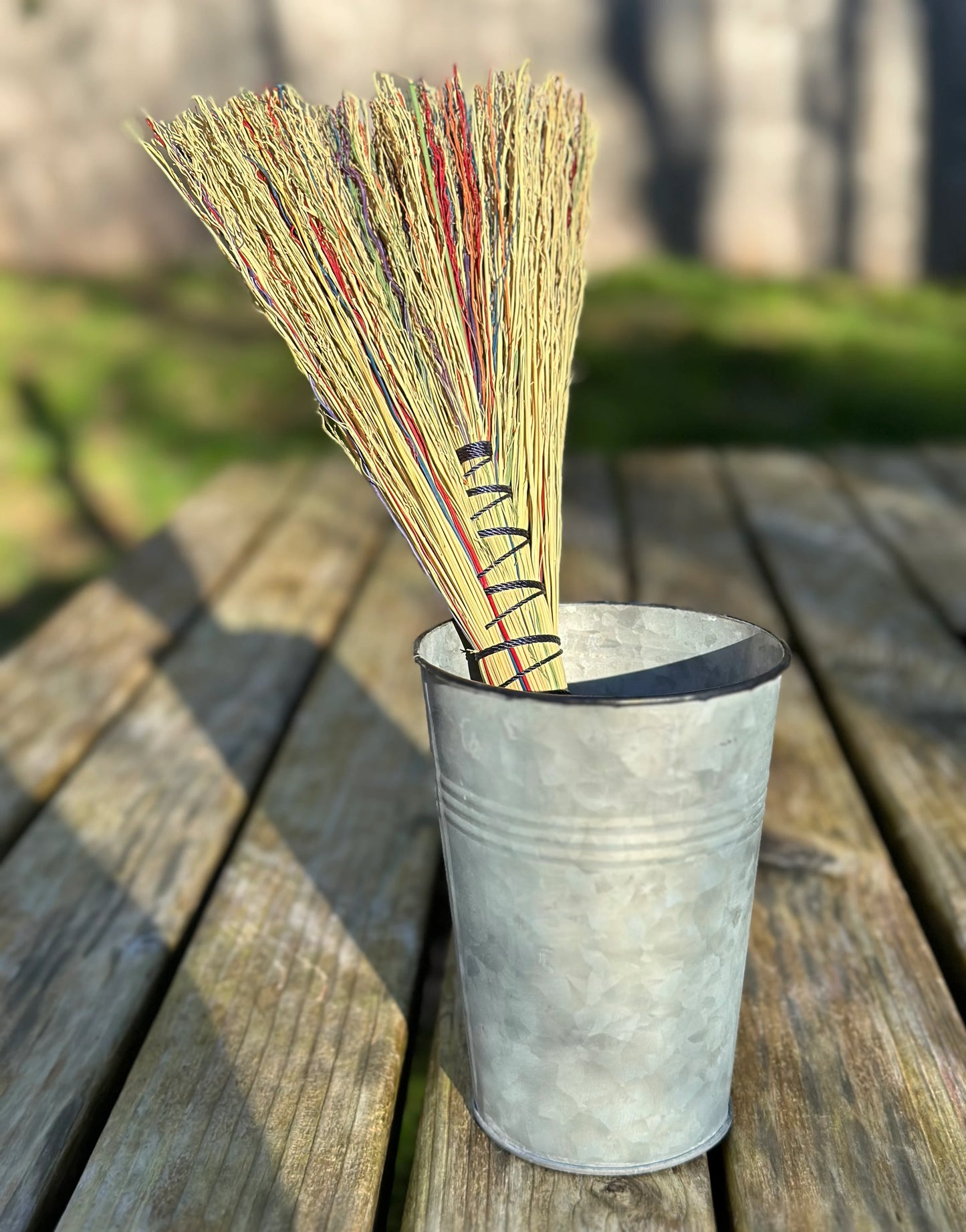 Natural Broomcorn Rainbow Whisk Broom, Hand-Crafted